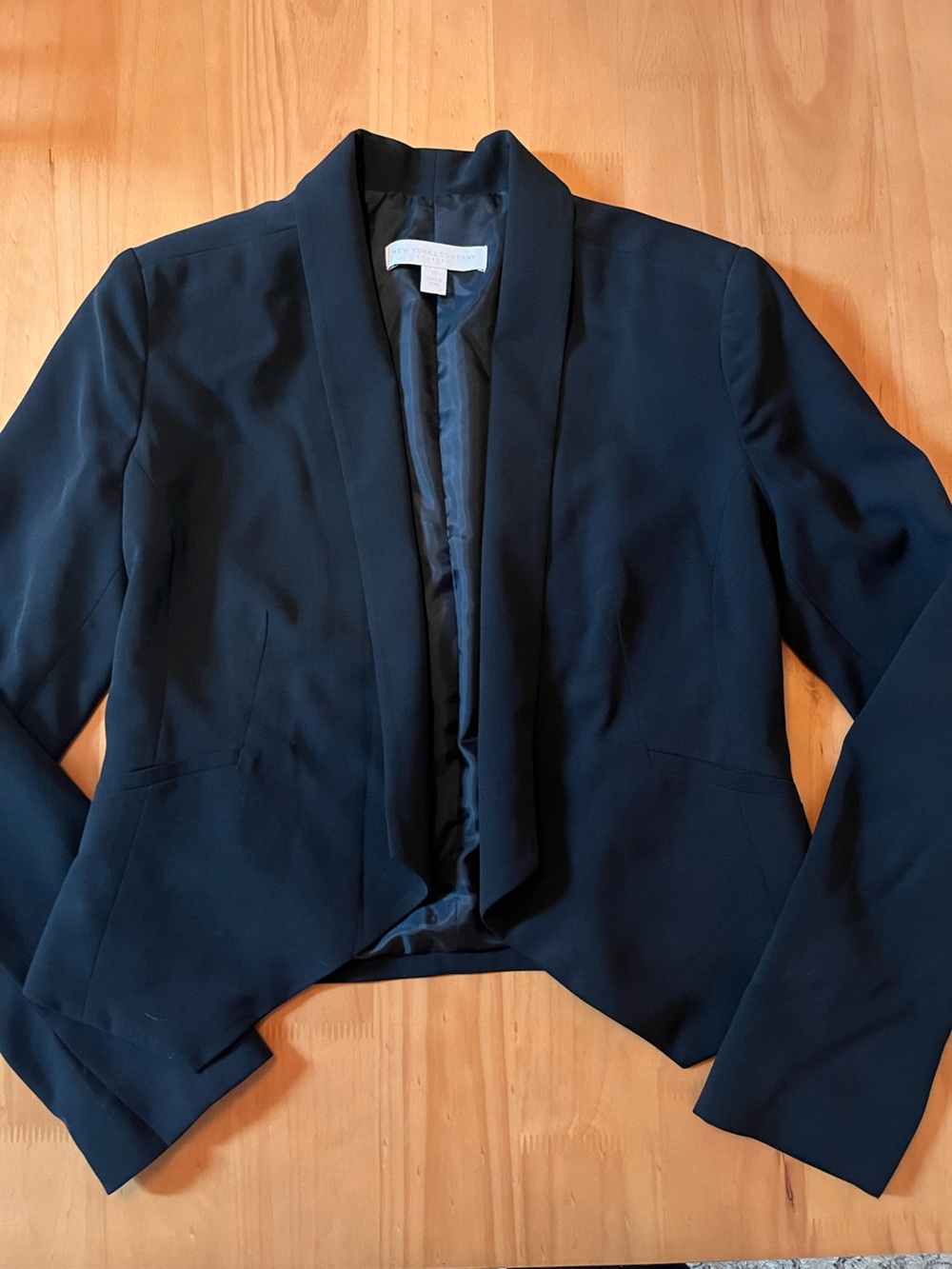 New York & Company Black Draped Open-Front Blazer Jacket
